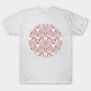 Rose Pink, Grey & Gold Art Deco Pattern T-Shirt